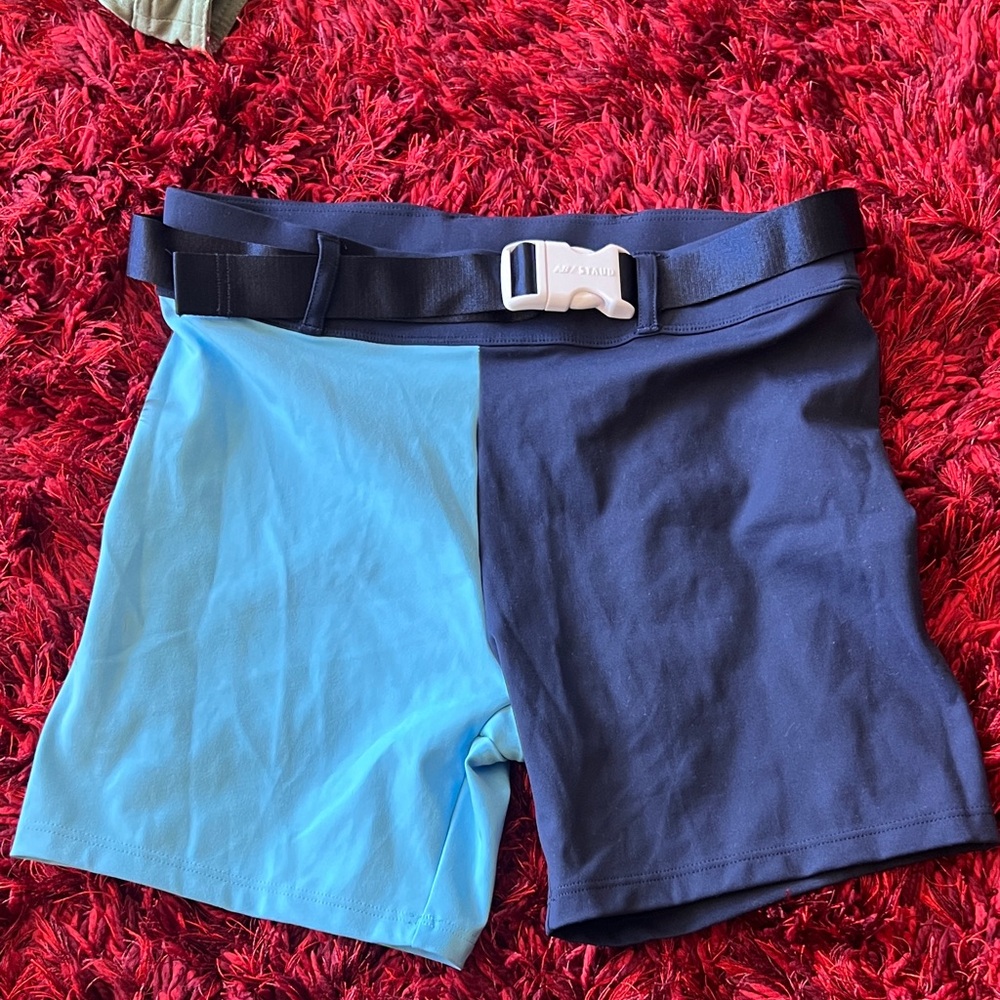 STAUD x New Balance Two-Tone Blue Belted Shorts